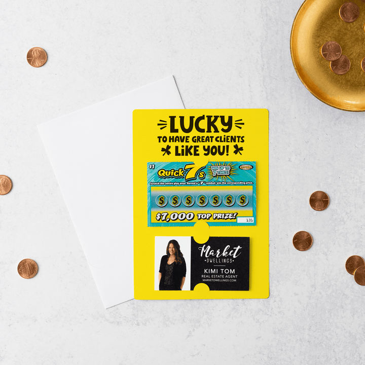 Set of Lucky to Have Great Clients Like You Lotto Scratch-Off Mailers | Envelopes Included | SP5-M002 Mailer Market Dwellings LEMON  