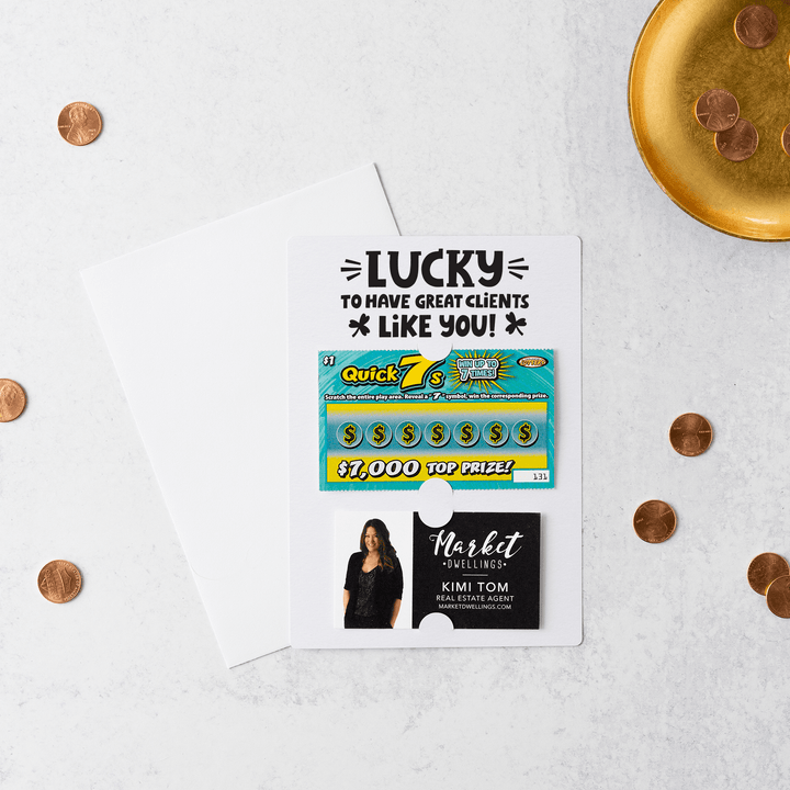 Set of Lucky to Have Great Clients Like You Lotto Scratch-Off Mailers | Envelopes Included | SP5-M002 Mailer Market Dwellings WHITE  