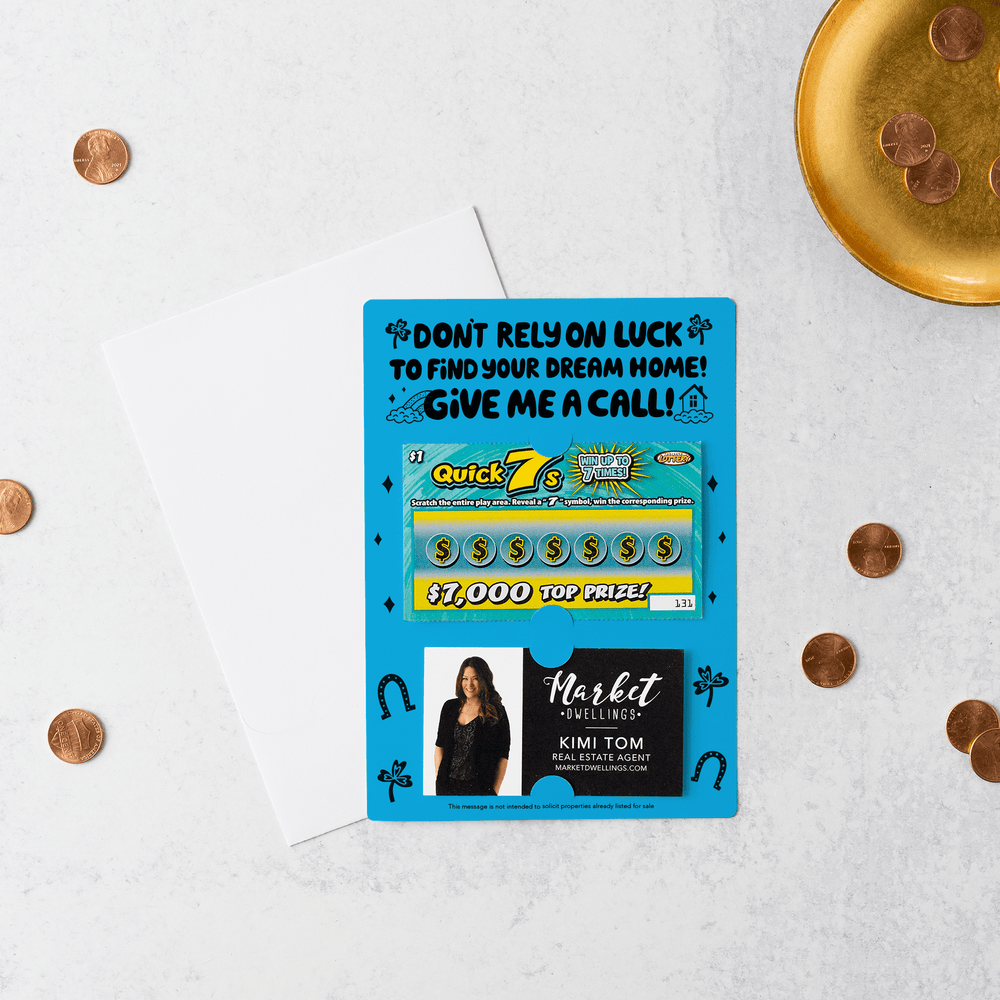 Set of Don't Rely on Luck to Find Your Dream Home Lotto Scratch-Off Mailers | Envelopes Included | SP6-M002 Mailer Market Dwellings ARCTIC  
