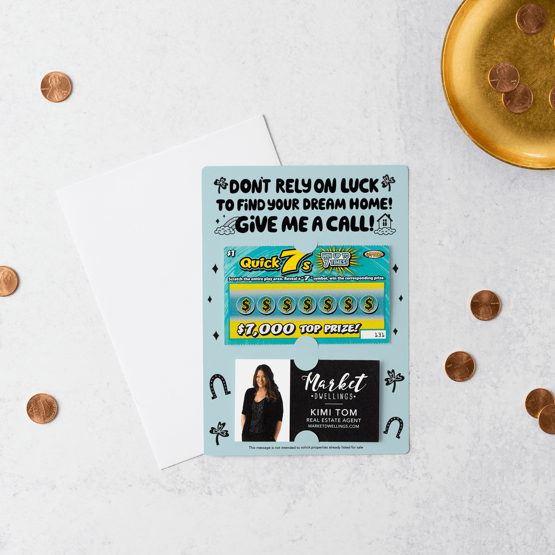 Set of Don't Rely on Luck to Find Your Dream Home Lotto Scratch-Off Mailers | Envelopes Included | SP6-M002 Mailer Market Dwellings LIGHT BLUE  