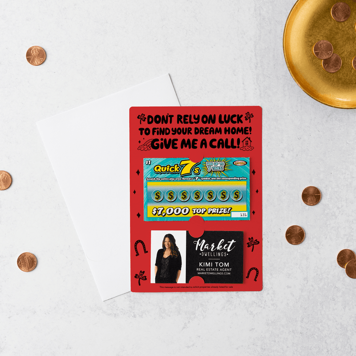 Set of Don't Rely on Luck to Find Your Dream Home Lotto Scratch-Off Mailers | Envelopes Included | SP6-M002 Mailer Market Dwellings SCARLET  