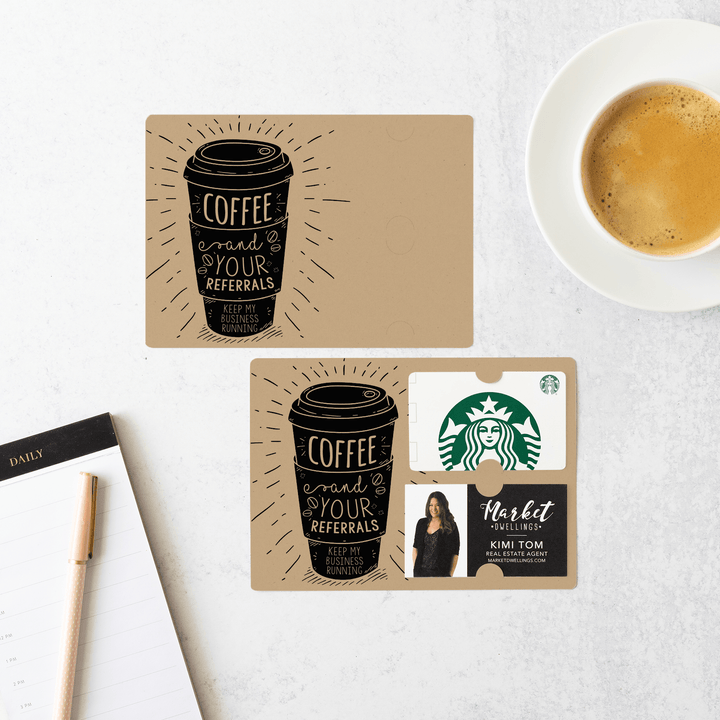 Set of Coffee and Your Referrals Keep My Business Running Gift Card & Business Card Holder Mailer | Envelopes Included | M3-M008 - Market Dwellings