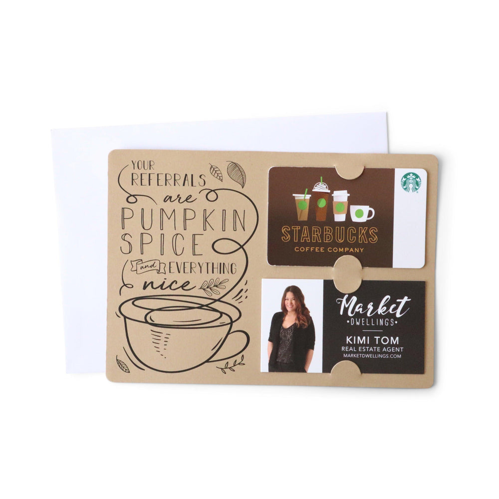 Set of "Your Referrals are Pumpkin Spice & Everything Nice" Gift Card & Business Card Holder Mailer | Envelopes Included | M22-M008 Mailer Market Dwellings KRAFT  