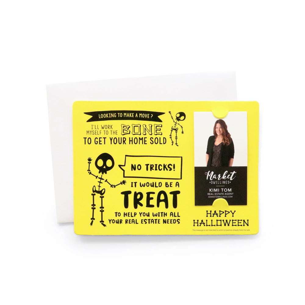 Vertical | Set of Halloween "I'll Work Myself to the Bone to Get Your Home Sold" Mailer | Envelopes Included | M36-M005 Mailer Market Dwellings LEMON  
