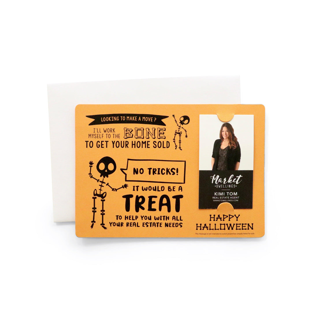 Vertical | Set of Halloween "I'll Work Myself to the Bone to Get Your Home Sold" Mailer | Envelopes Included | M36-M005 - Market Dwellings