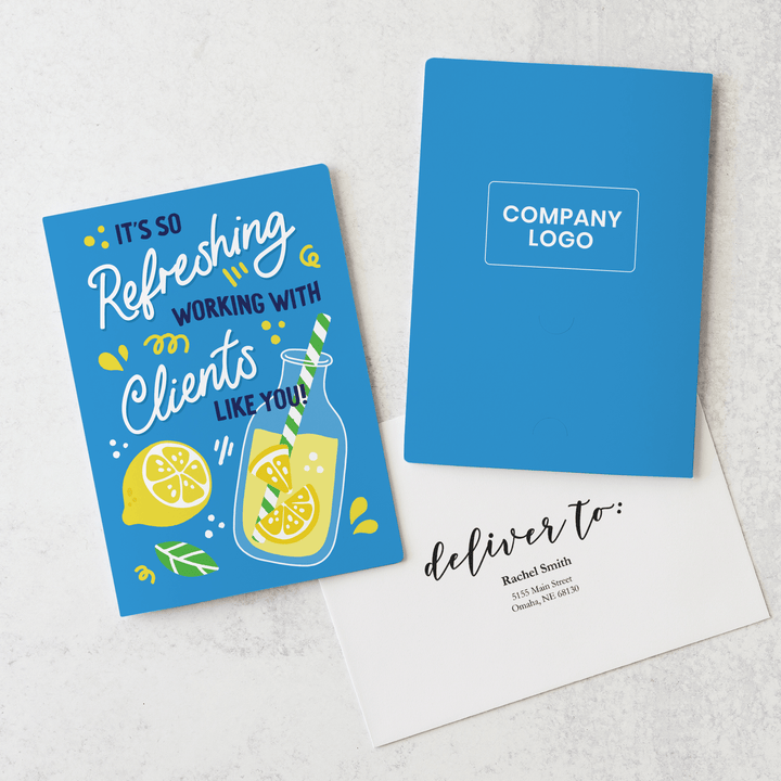 Set of It's So Refreshing Working With Clients Like You! | Greeting Cards | Envelopes Included | 56-GC001-AB Greeting Card Market Dwellings BRIGHT BLUE  