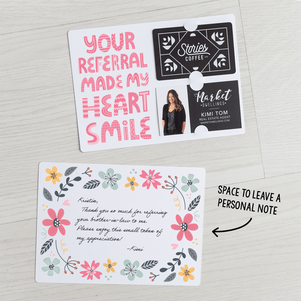 Set of "Your Referral Made My Heart Smile" Gift Card & Business Card Holder Mailers | Envelopes Included | M50-M008 Mailer Market Dwellings   
